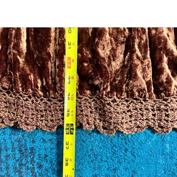 Y2K Crushed Velvet‎ Maxi Skirt M L Gypsy Fairy  Grunge Tiered Crochet Lace Boho - Picture 8 of 9